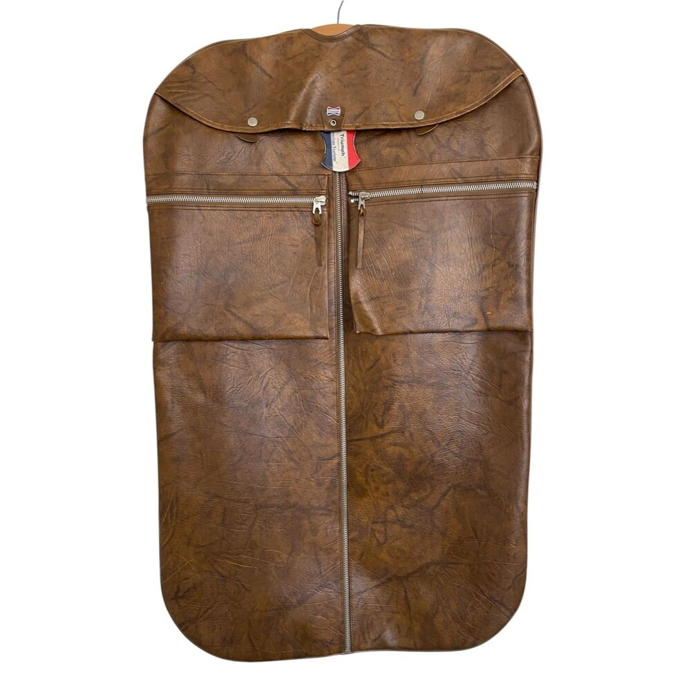 Vintage 1970s American Tourister Triumph Garment Bag Faux Leather Travel Suit